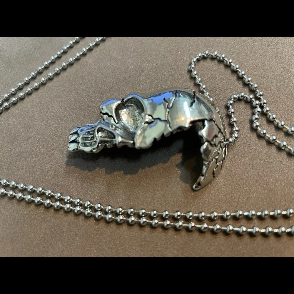 Half Broken Skull Pendant Chain Set